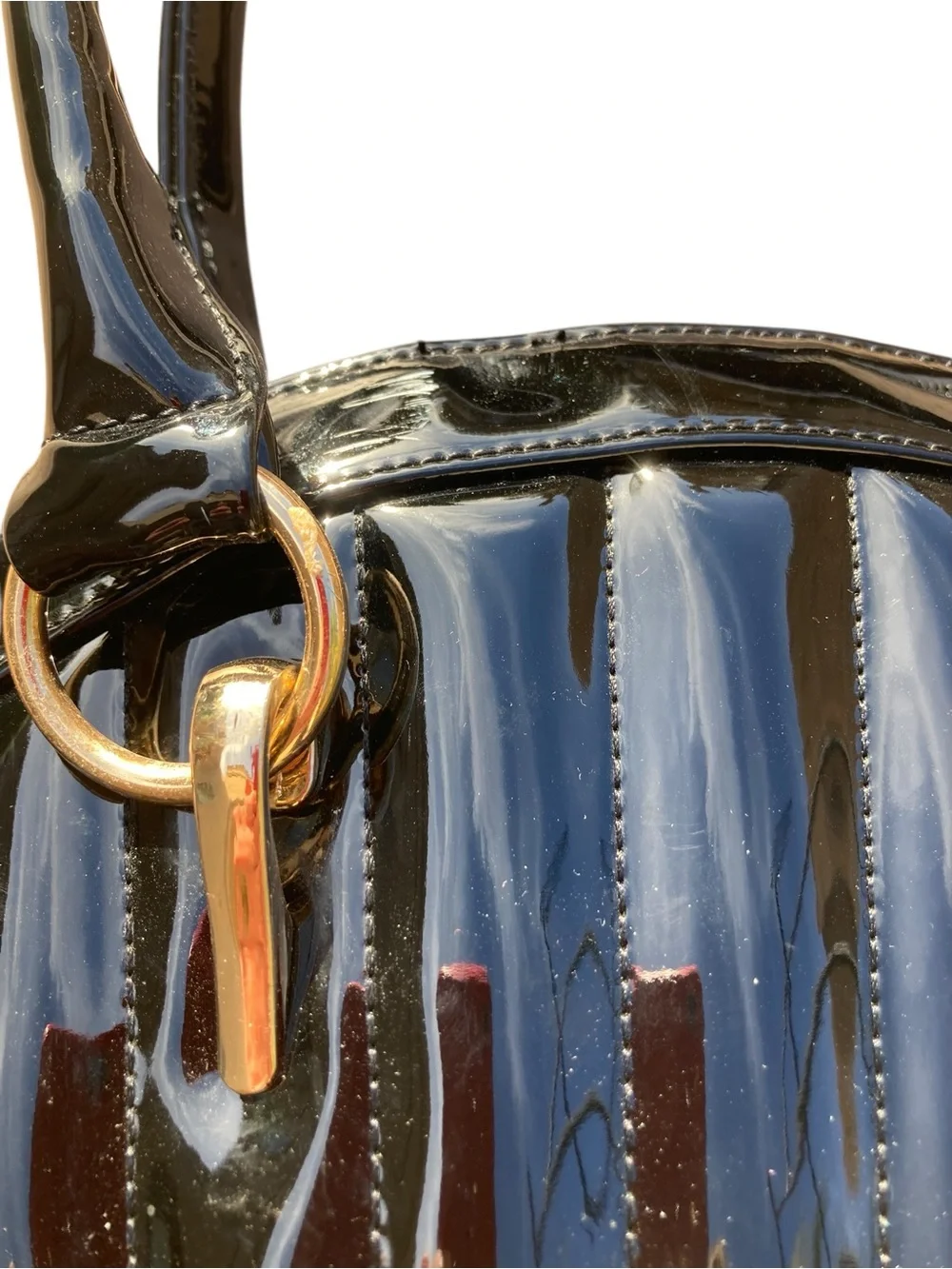 Vintage Inspired Black Patent Shell Shaped Handbag Shoulder Bag Top Handle